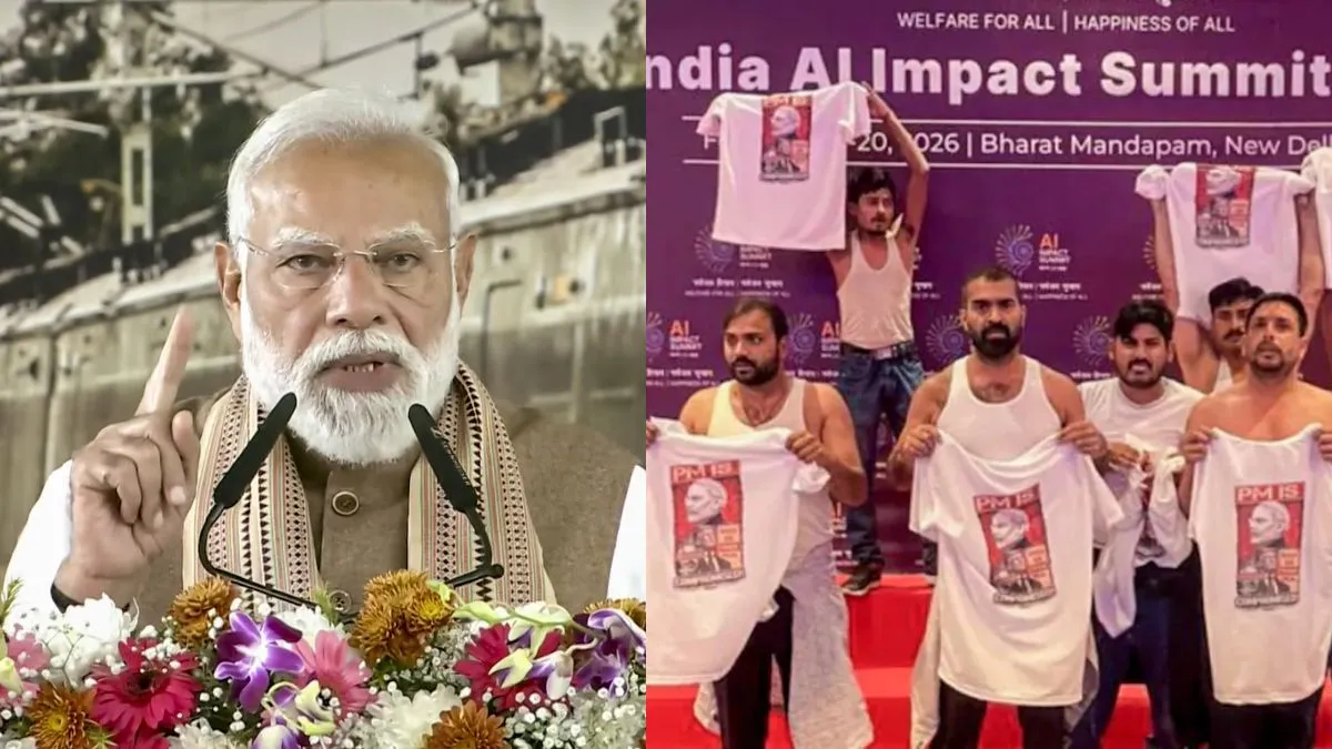 Security personnel escort the IYC president after a shirtless demonstration at the summit venue.