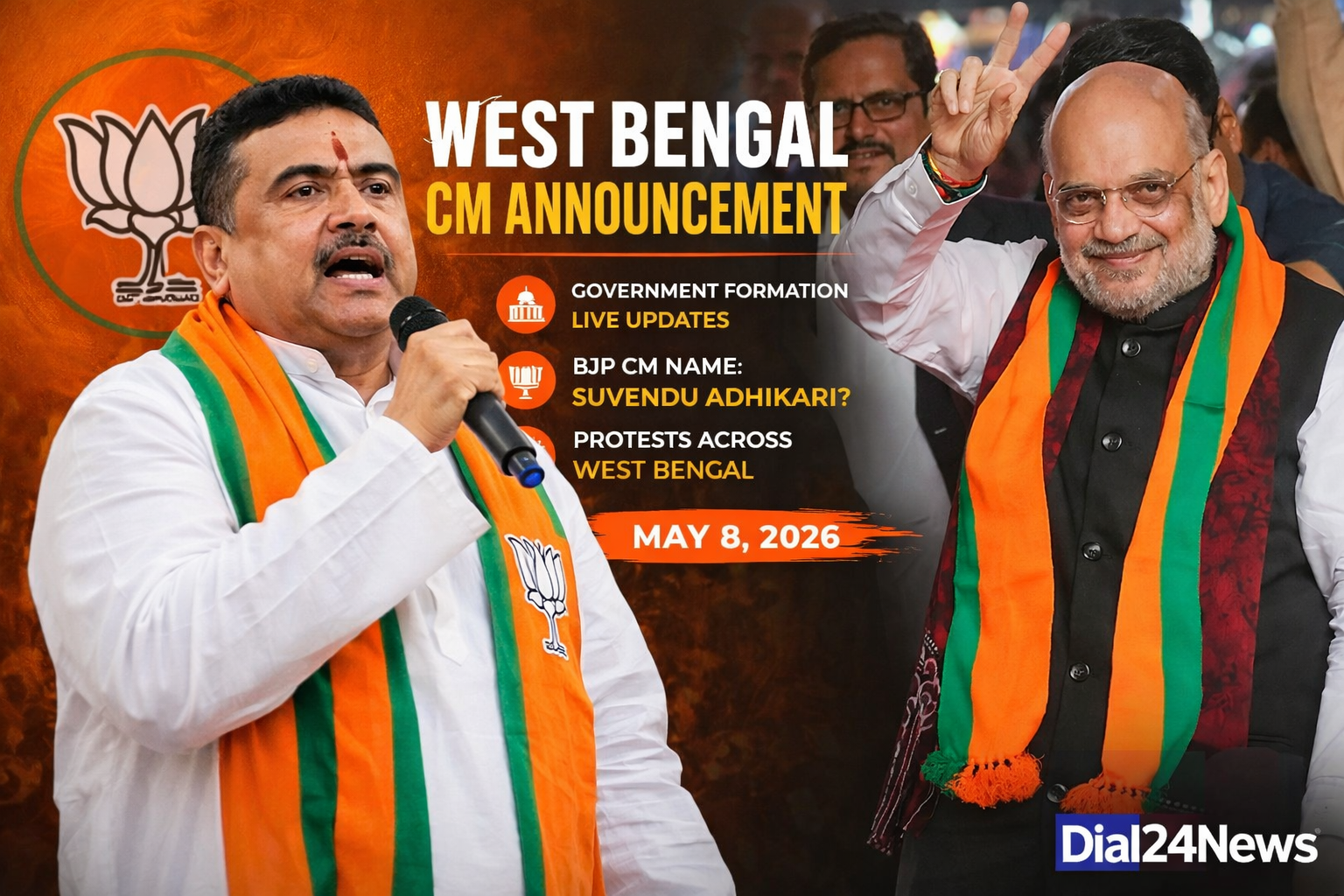 Amit Shah reached Kolkata for BJP’s crucial CM selection meeting after the party’s historic Bengal win. Suvendu Adhikari remains the leading contender.
